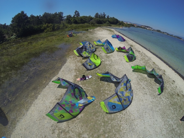  Kites spread out at the edge of the sea 